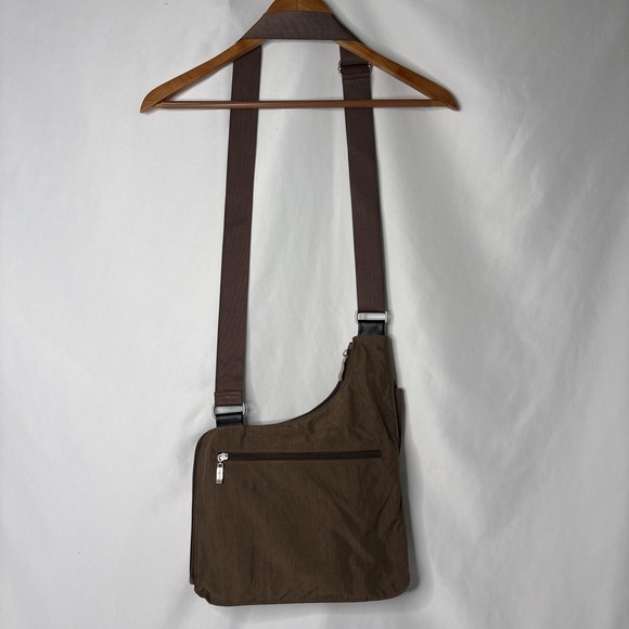 Baggallini Messenger Crossbody Shoulder Bag Purse Travel Brown Blue Interior - Picture 5 of 12